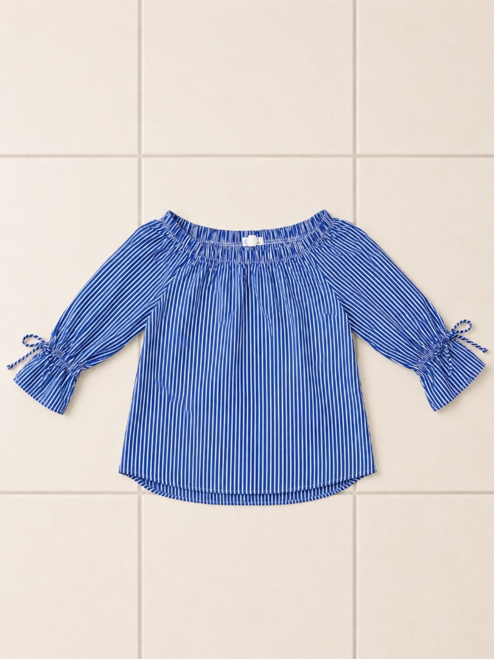 Emi & Joe Blue White Striped Off Shoulder 100% Cotton Blouse Size Small